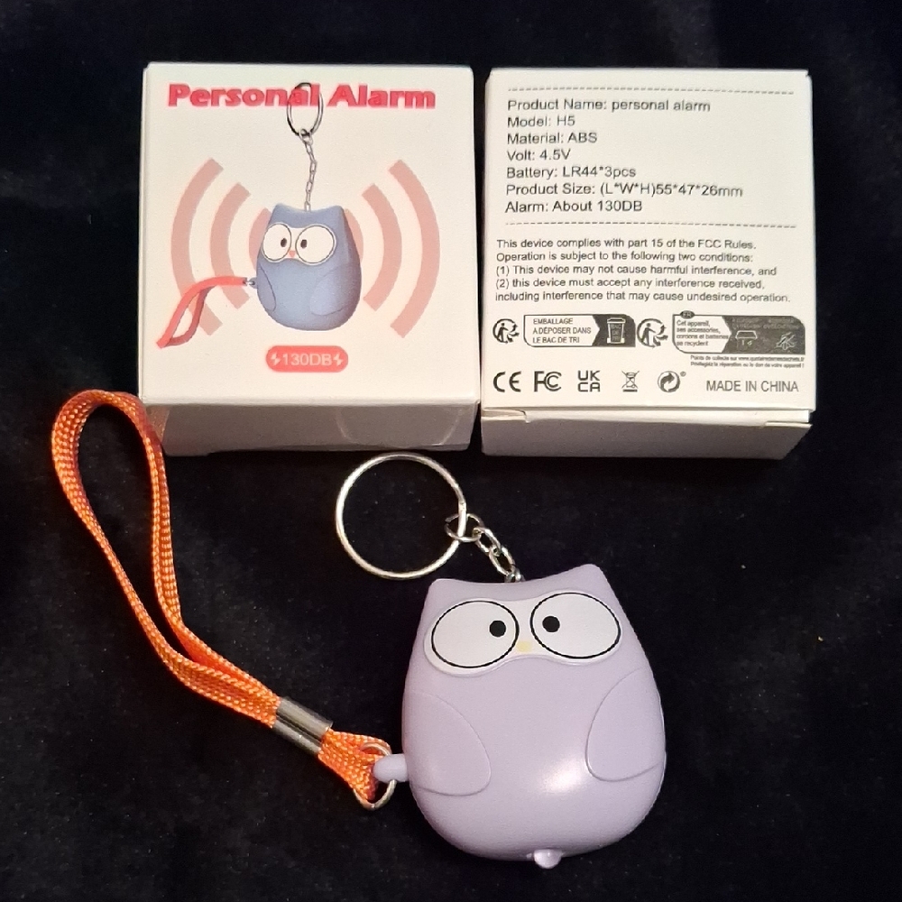 Purple Owl Personal Alarm Keychain With Flashlight